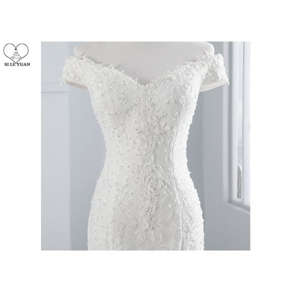 White Off Shoulder Mermaid Wedding Gown Sweetheart Lace Beading Bandage Back