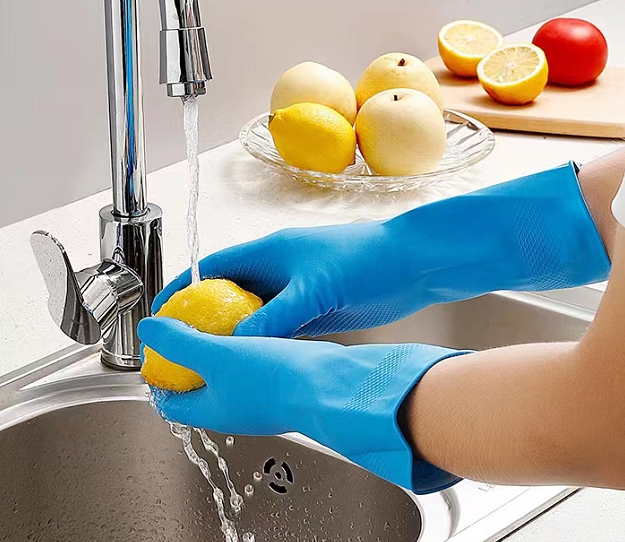 Unlocked Lining Natural Latex Glove Household Thickening Blue Latex Glove