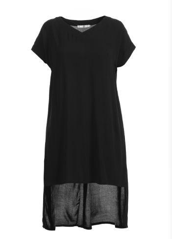 Chiffon Casual Ladies Plus Size Dresses In Black With Long Back Hem Polyester Material