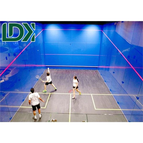 Wooden Squash Court Customized Logo Tempered Glass