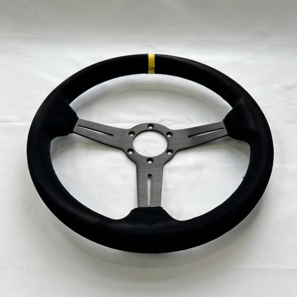 DELUXON 350mm Diameter Racing Steering Wheel With 35mm Dish , Black Suede , 5 MM 6061 Aluminum Alloy Black Spoke