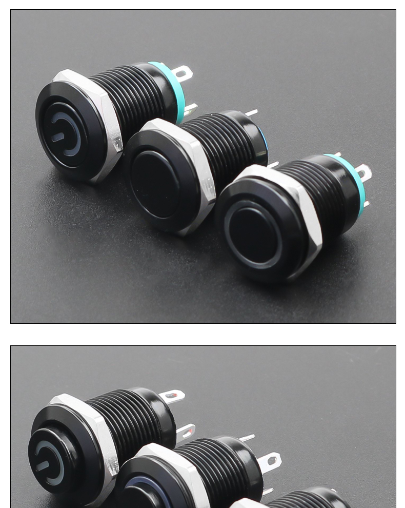 YZ 12mm Metal Push Button Switch Momentary 1NO Oxidized Black Shell High/Flat Head IP65 3A 4-Pin Power LED 6V-220V 100000