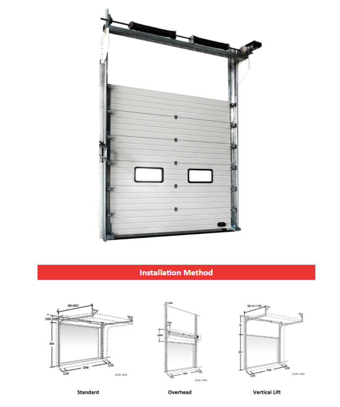 Погодные ограничения Автоматические промышленные секционные крышевые двери Металлические Автоматические стальные склады Высокая подъемная работа