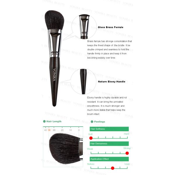 Luxury Beveled powder makeup brush With Amazing soft And Dense Dark Brown XGF Goat Hair
