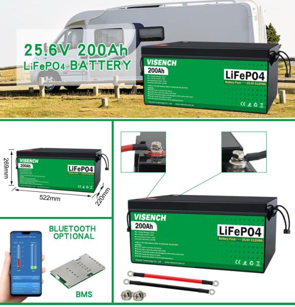 Visench Fábrica direta Lítio 12V 24V 100Ah 120Ah 200Ah Profundo 6000 Ciclos com BMS para bateria solar 12v 100ah