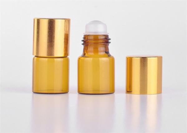 3ml Amber Glass Roller Ball Bottles , Gold Roller Bottles With Aluminium Cap