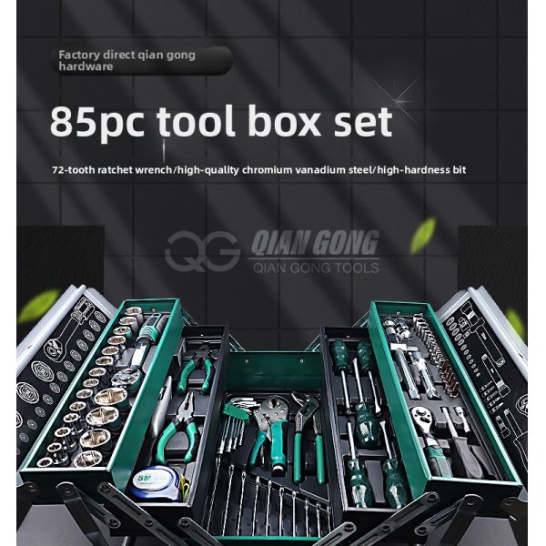 Bestseller 85-piece Chromium-vanadium Steel Auto Repair Tool Set Including Socket Wrenches 24-teeth Toolbox