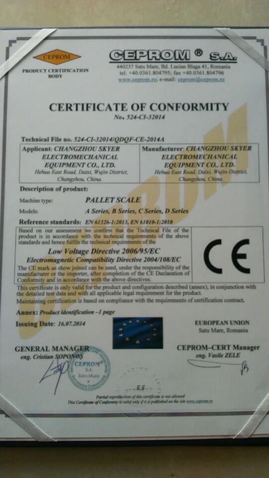Changzhou Skyerscale Co.,Limited Certifications