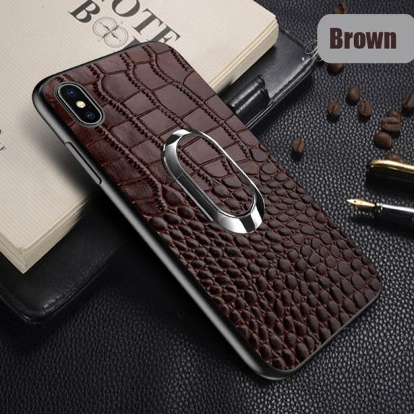 Café Anel Magnético Único Crocodilo Cobertura de telefone de couro genuíno para iPhone 15 Pro Max