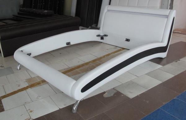 Carlifornia King Dark Brown Wave-like Shape Upholstered Bed with RGB LED light