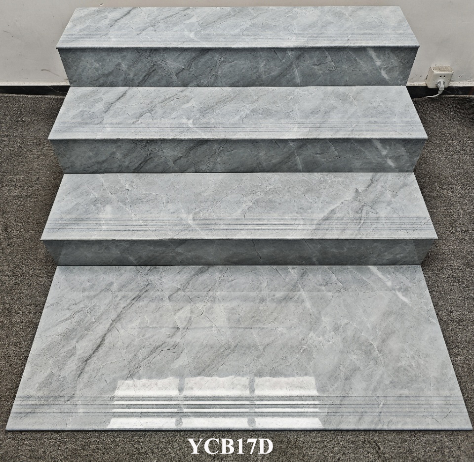 Stunning and Stain-resistant Gray Carrara Beige 470x1200mm Polished Glazed Ceramic Staircases Step and Riser For Office and Building