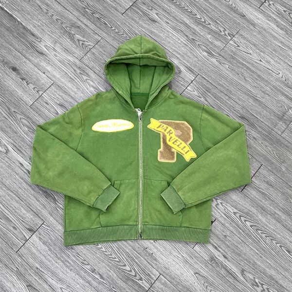 Colores personalizados con capucha para hombres con cremallera bordado con cheniles de gran tamaño con capucha recortada ropa de calle con etiqueta de impresión personalizada