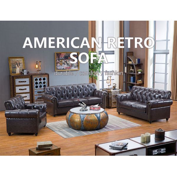 Nidea #8945 American Genuine Leather Sofa Set Sponge Filled Luxury Furniture for Hotel and Villa Living Room
