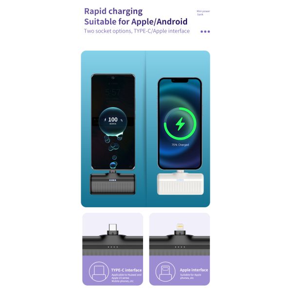 Mini Type C Portable Power Bank Quick Charging 5000mah Power Bank Customized