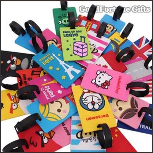Customed promotional Eco silicon cartoon pattern tavel luggage tag lable printed logo