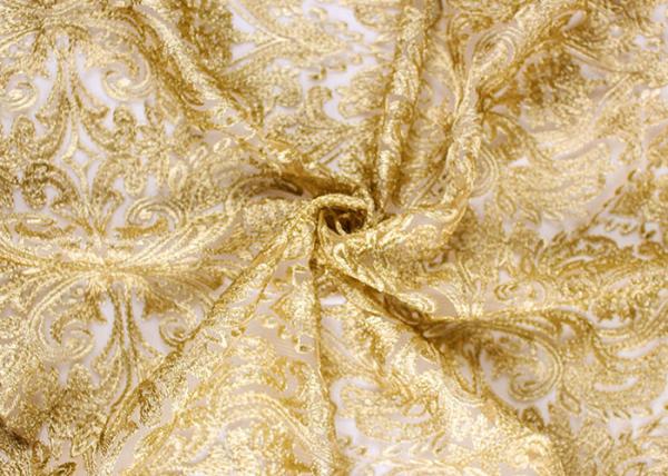 Do ouro floral do teste padrão da forma tela de nylon do laço de Lurex para o vestido do partido/banquete