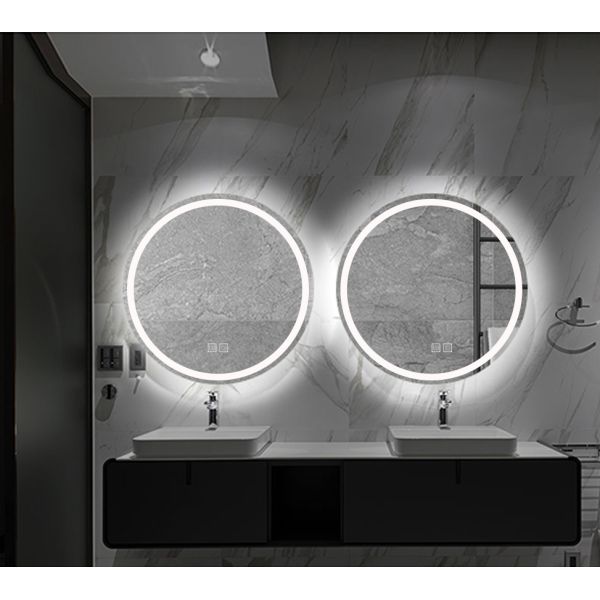 Modern 24in Glass Bathroom Mirror LED Illuminated Smart Anti-Fog Frameless Wall Mounted Touch Switch IP44 Rated for Apartments