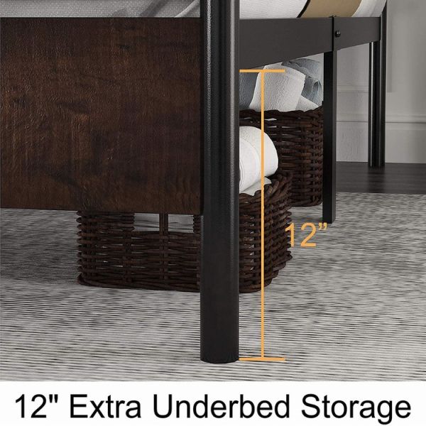 Industrial Farmhouse Cast Iron Bed Frame Platform Mdf Wood For Bedroom