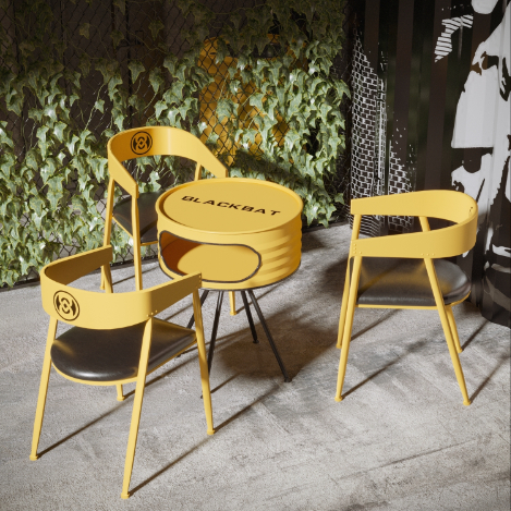 Outdoor Oil Drum Furniture Metal Restaurant Cafe Tables And Chairs Industrial