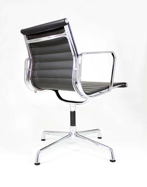 Black Durable Genuine Leather Office Chair With 4 Legs Chromed Aluminum Base