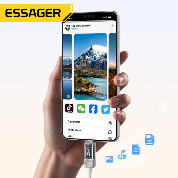 ESSAGER ES-X76 Tipo C a Tipo C Cable de carga rápida 240W 100W 5A Display digital