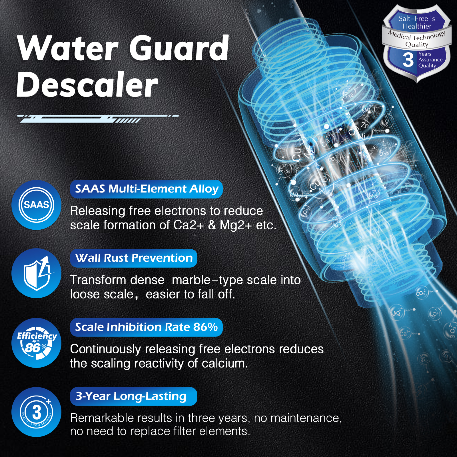 Compact Salt-Free Inline Water Descaler 1/2 Inch Threaded Scale Inhibitor for Home Water Systems