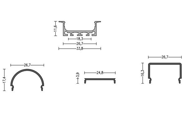 PMMA Cover Aluminum LED Extrusions Sandblasting With PC Diffuser