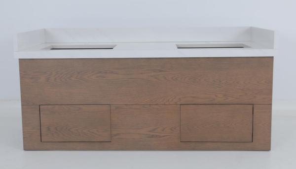 Commercial Hotel Oak Veneer Stained Bathroom Vanity With Wood Console