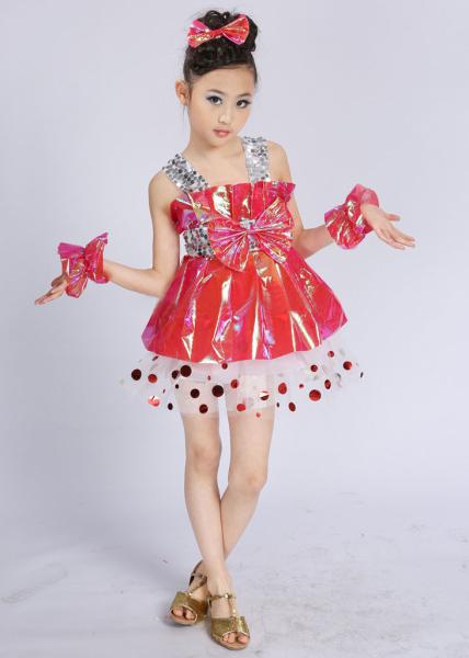 Children bow skirt with shoulder-straps girls sweet princess stage performance dress