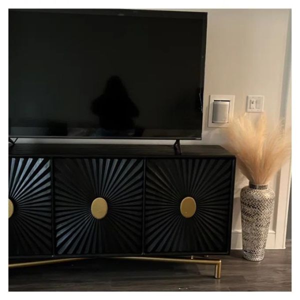 Customized 40 Inch Buffet Cabinet Black TV Sideboard MDF Material
