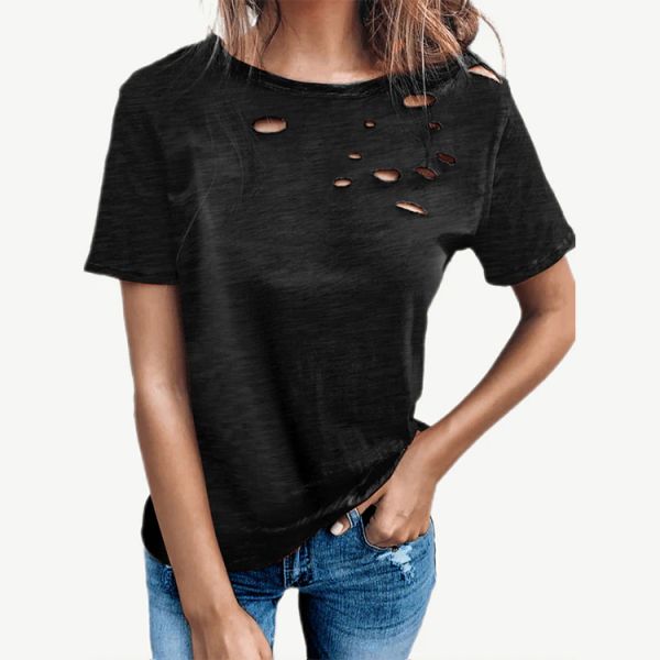 Летние сексуальные женщины короткорукавный верх бело-черный для удобного повседневного ношения