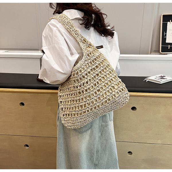 Bolsas Personalizadas Logo Bolsos De Paja Tejida Custom Raffia Clutch Woven Crochet Shoulder Women Handbags Beach Straw Bag Mesh Beach Bag Crochet Tote Bag Straw Crochet Purses for Women Raffia Tote