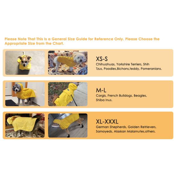 Dog Waterproof Raincoat with Poncho Hoodie, High Reflective Adjustable Yellow Pet Rain Jacket with Leash Hole