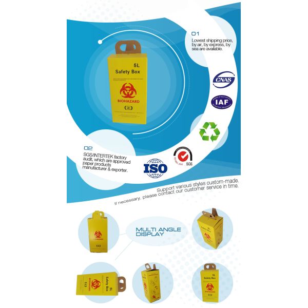 Recyclable Paper Medical Sharps Box Safety Boxes 58X28X50 Cm Single Package Size 