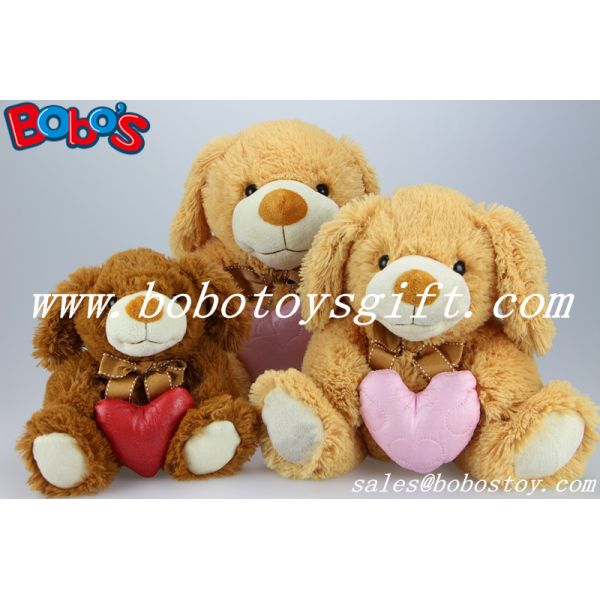 Dark Brown Plush Stuffed Dog Animals With Red Heart Pillow