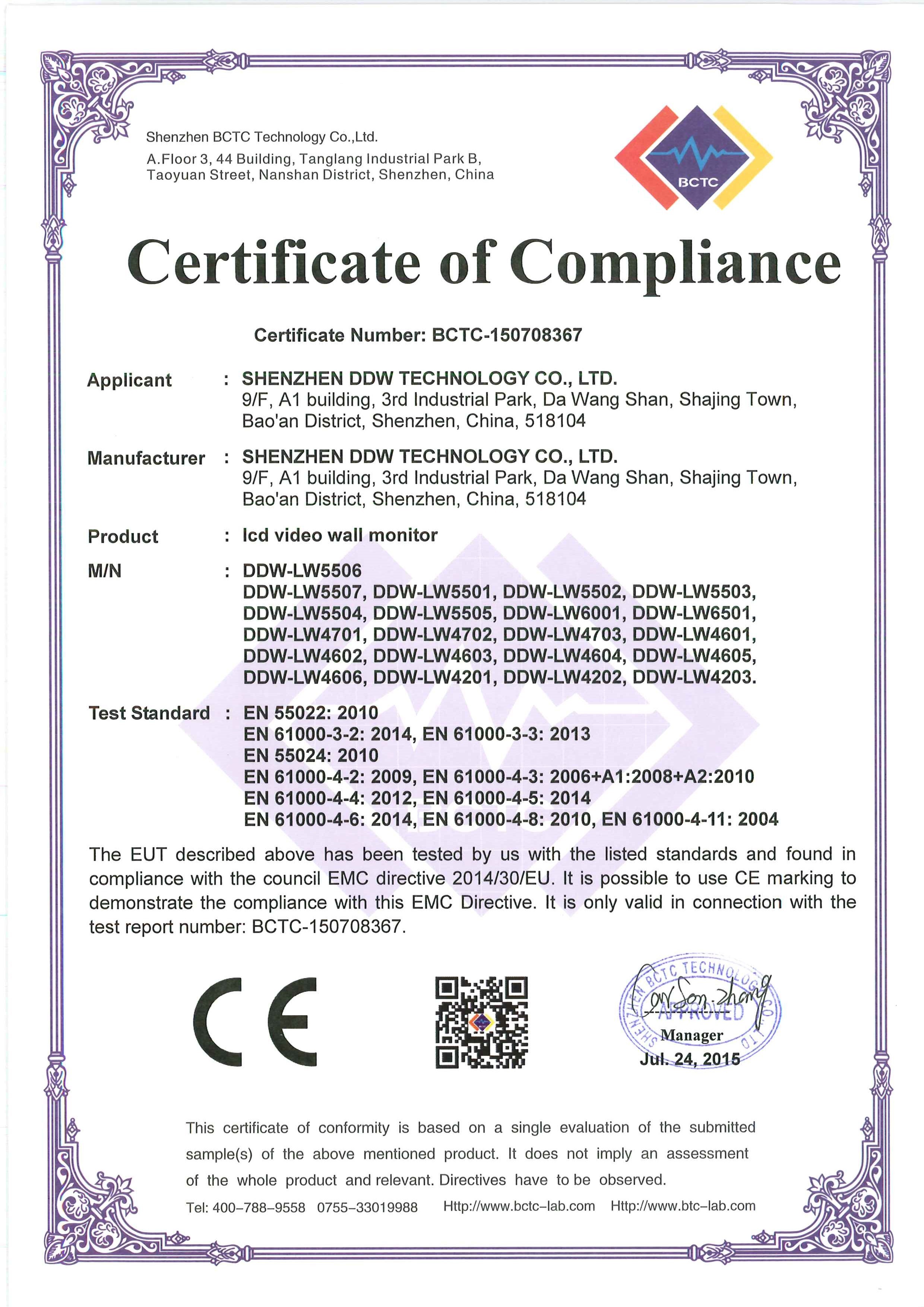 SHENZHEN DDW TECHNOLOGY CO.,LTD Сертификации