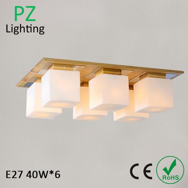 6 heads contemporary wood ceiling lamp square ceiling lighting with remote controller