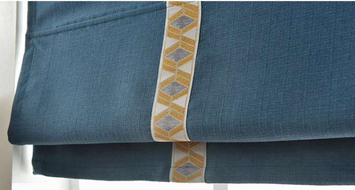 Anti-dust modern smart remote motorized blue grey beige linen curtain Roman blind customized blackout