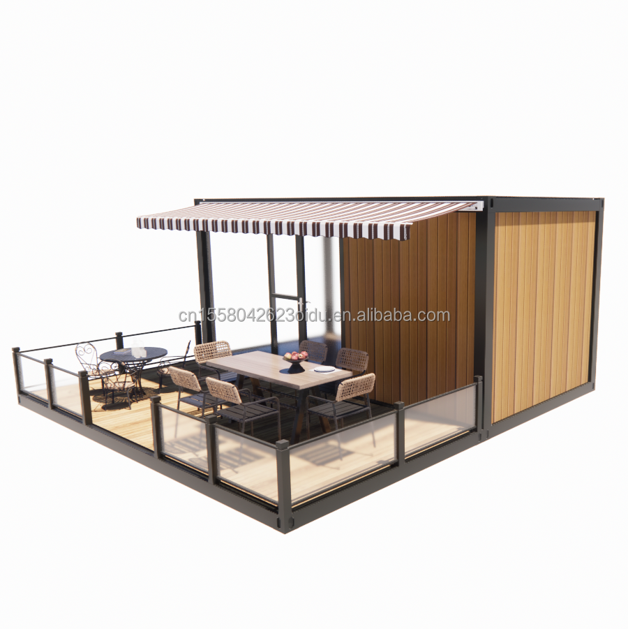 Boutique 20 pieds Restaurant mobile et bar 10 pieds 20 pieds Expédition conteneur en bois cuisine en acier galvanisé pliage 180g cadre en acier