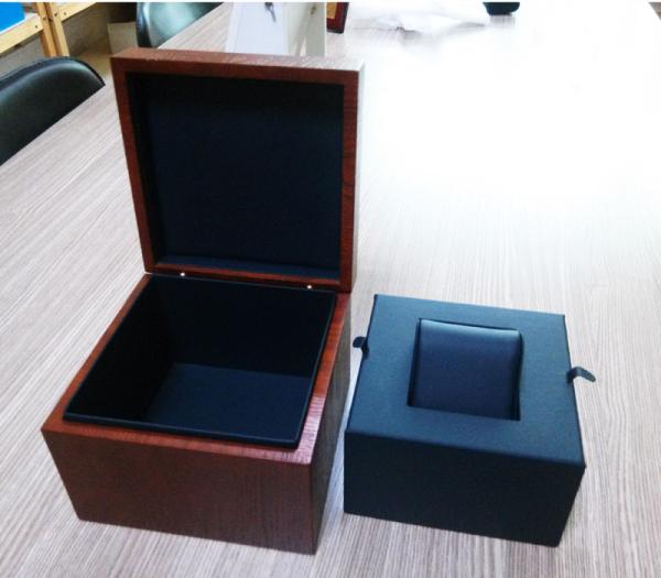 Wood Watch Case with Walnut Finish, Black Leather Cushion for Single Timepiece