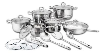 High Temperature Firing 18pcs Stainless Steel Cooking Pot With Glass Lid