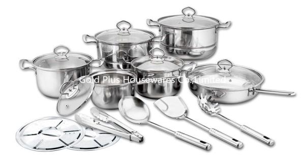 18pcs Cookware sets high-temperature firing China style stain with glass lid soup pot & frying pan & steamer