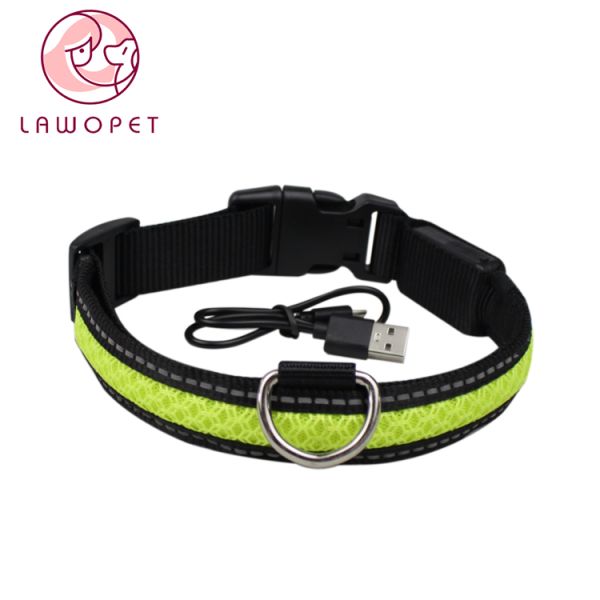 C910 New Pet Product Customs Iluminous Nylon Printed Flashing LED Usb Rechargeable Light Up Led Dog Collar