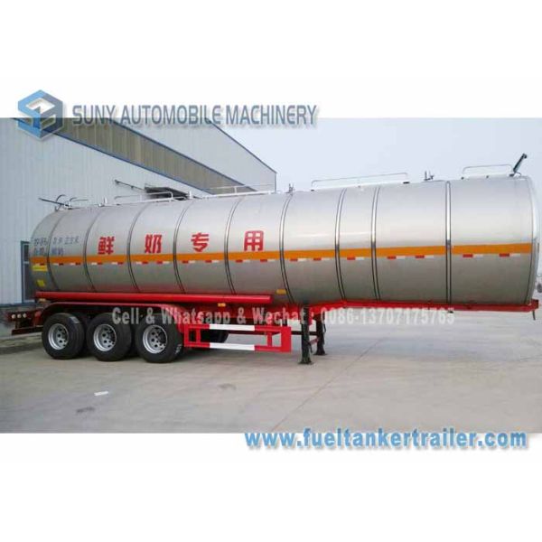 SUS304 2B Chemical Oil Tank Trailer 3 Axle 39000 L Milk Tanker Trailer