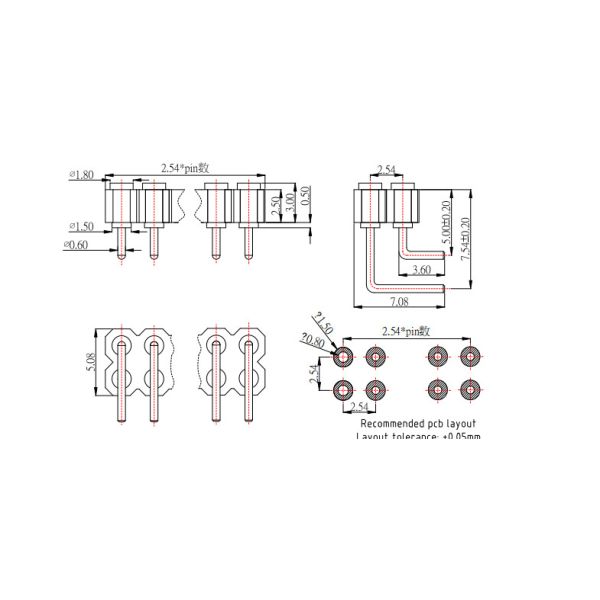 Brass Spring Loaded Connector 2.54mm Pitch Right Angle Pogo Pin Connector 16Pin Male Female