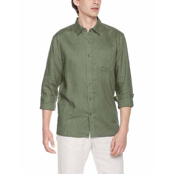 100% Linen Men'S Long Sleeve Woven Shirt Fall summer button down shirts