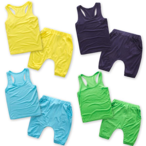 Summer kids racer back singlets and pants casual clothing sets