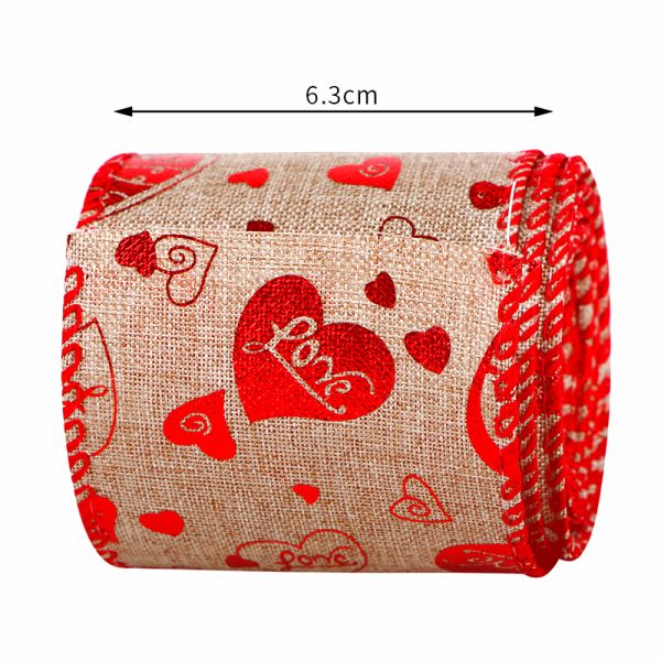 Valentine's Day Printed Burlap Ribbon 2.5 Inch Width for DIY Floral Arrangements