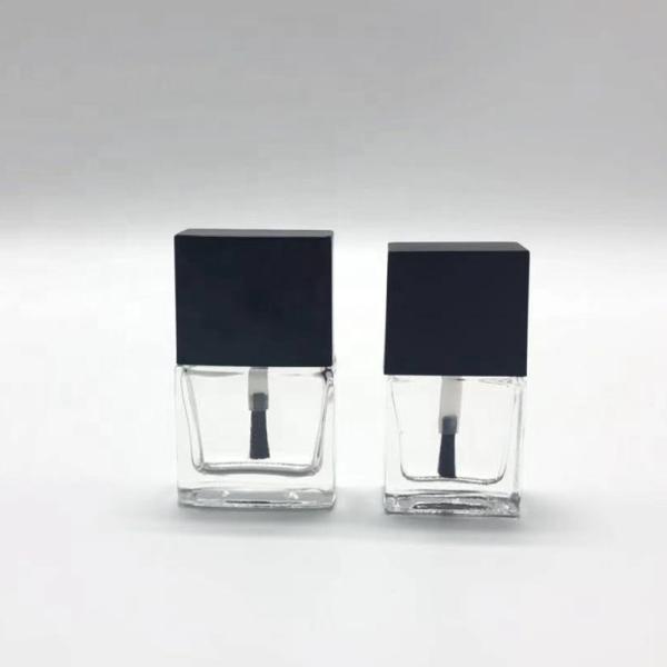 Square Shape Clear UV Gel Glass Nail Polish Bottle With Black And White Cap And Brush