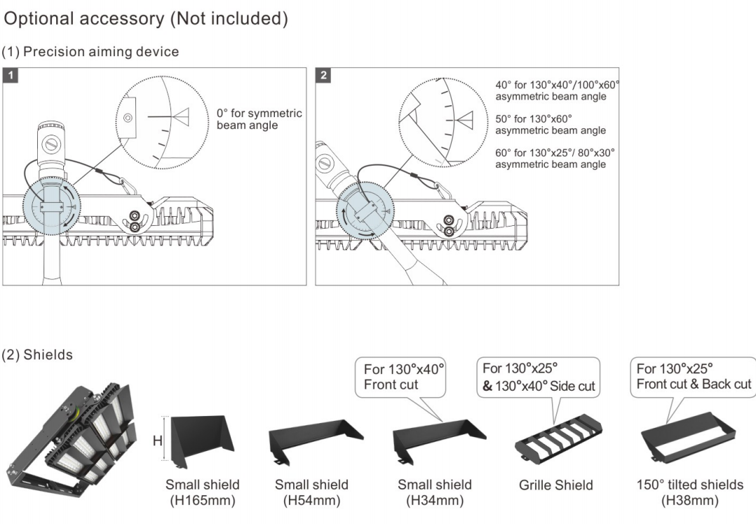 IP66 5 ans de garantie réglable haute puissance LED Flood Light avec une longue durée de vie pour le terrain de sport haut mât